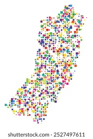 Symbol Map of the Province Reggio Emilia (Italy) showing the territory with a pattern of randomly distributed colorful squares of different sizes