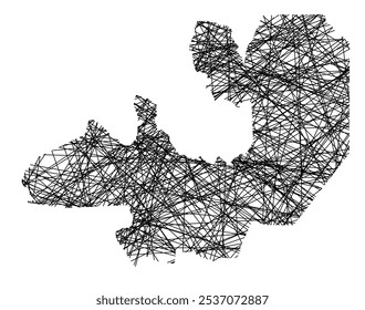 Symbol Map of the Province Salta (Argentina) showing the state with black, crossing lines like Mikado Sticks or a spider web