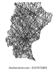 Symbol Map of the Province Santa Cruz (Argentina) showing the state with black, crossing lines like Mikado Sticks or a spider web