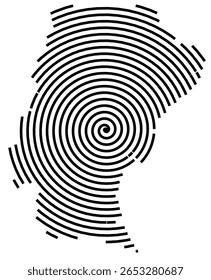 Symbol Map of the Province Santa Cruz (Argentina) showing the territory with a black spiral line