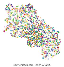Symbol Map of the Province Siena (Italy) showing the territory with a pattern of randomly distributed colorful squares of different sizes