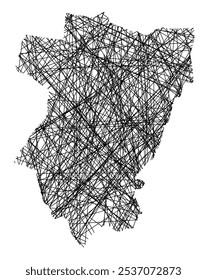 Symbol Map of the Province Tucuman (Argentina) showing the state with black, crossing lines like Mikado Sticks or a spider web