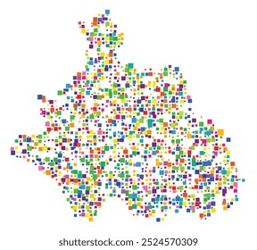 Symbol Map of the Province Viterbo (Italy) showing the territory with a pattern of randomly distributed colorful squares of different sizes