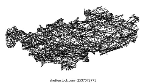 Mapa de símbolos da província Brabante da Valônia (Bélgica) mostrando o estado com linhas pretas cruzadas, como paus Mikado ou uma teia de aranha