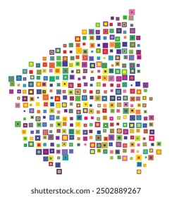 Symbol Map of the Province West Flanders (Belgium) showing the territory with a pattern of overlapping colorful squares like candies