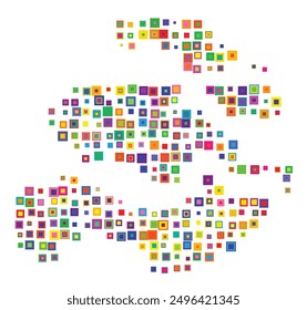 Symbol Map of the Province Zeeland (Netherlands) showing the territory with a pattern of overlapping colorful squares like candies