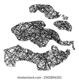 Symbol Map of the Province Zeeland (Netherlands) showing the state with black, crossing lines like Mikado Sticks or a spider web