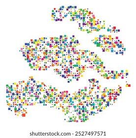 Mapa de símbolos da província de Zelândia (Países Baixos) mostrando o território com um padrão de quadrados coloridos distribuídos aleatoriamente de diferentes tamanhos