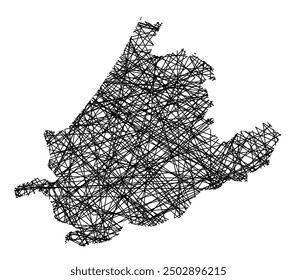 Symbol Map of the Province Zuid-Holland (Netherlands) showing the state with black, crossing lines like Mikado Sticks or a spider web