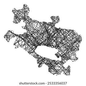 Mapa de Símbolos da Provincia Alava (Espanha) mostrando o estado com linhas pretas, como Mikado Sticks ou uma teia de aranha