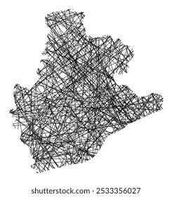 Mapa de Símbolos da Provincia Barcelona (Espanha) mostrando o estado com linhas pretas, como paus Mikado ou uma teia de aranha