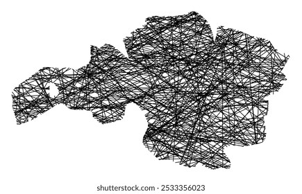 Symbolkarte der Provinz Bizkaia (Spanien), die den Staat mit schwarzen, sich kreuzenden Linien wie Mikado Sticks oder einem Spinnennetz zeigt