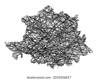 Mapa de símbolos dos Cáceres Provincia (Espanha) mostrando o estado com linhas pretas, como paus Mikado ou uma teia de aranha