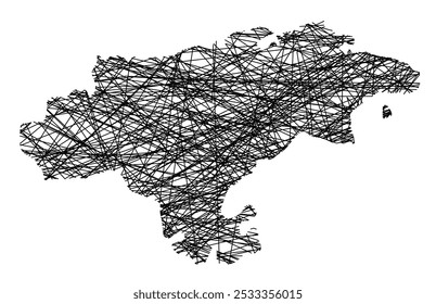 Mapa de símbolos da Provincia Cantabria (Espanha) mostrando o estado com linhas pretas cruzadas, como paus Mikado ou uma teia de aranha