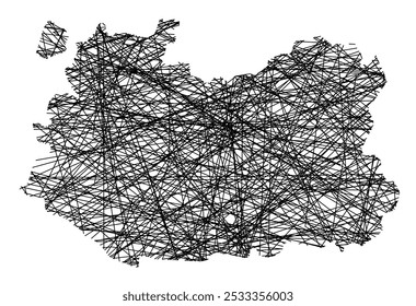 Mapa de símbolos da Provincia Ciudad Real (Espanha) mostrando o estado com linhas pretas e cruzadas, como paus Mikado ou uma teia de aranha