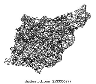 Mapa de símbolos da Provincia Gipuzkoa (Espanha) mostrando o estado com linhas pretas cruzadas, como paus Mikado ou uma teia de aranha