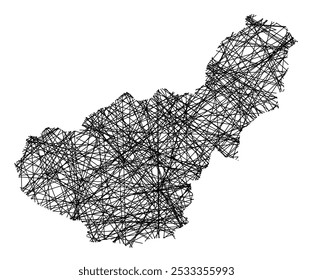 Symbol Map of the Provincia Granada (Spain) showing the state with black, crossing lines like Mikado Sticks or a spider web