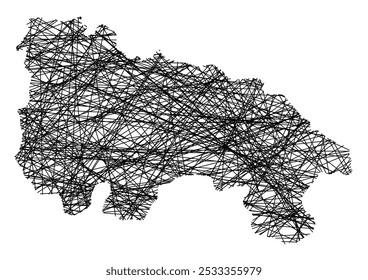 Symbolkarte der Provincia La Rioja (Spanien), die den Staat mit schwarzen, sich kreuzenden Linien wie Mikado Sticks oder einem Spinnennetz zeigt