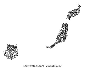 Symbolkarte der Provincia Las Palmas (Spanien), die den Staat mit schwarzen, sich kreuzenden Linien wie Mikado Sticks oder einem Spinnennetz zeigt