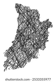 Mapa de Símbolos da Provincia Lerida (Espanha) mostrando o estado com linhas pretas cruzadas, como paus Mikado ou uma teia de aranha