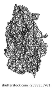 Symbol Map of the Provincia Lugo (Spain) showing the state with black, crossing lines like Mikado Sticks or a spider web