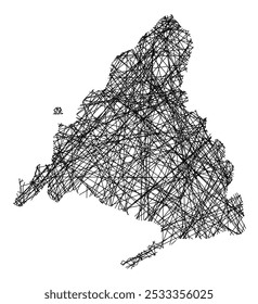 Symbol Map of the Provincia Madrid (Spain) showing the state with black, crossing lines like Mikado Sticks or a spider web