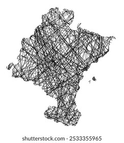 Mapa de Símbolos da Provincia Navarra (Espanha) mostrando o estado com linhas pretas, como paus Mikado ou uma teia de aranha