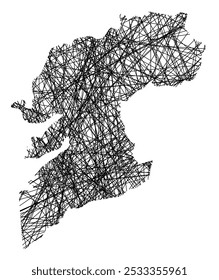 Mapa de Símbolos da Provincia Pontevedra (Espanha) mostrando o estado com linhas pretas cruzadas, como paus Mikado ou uma teia de aranha