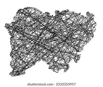 Symbolkarte der Provinz Salamanca (Spanien), die den Staat mit schwarzen, sich kreuzenden Linien wie Mikado Sticks oder einem Spinnennetz zeigt