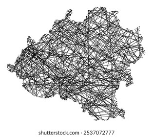 Mapa de Símbolos da Provincia Soria (Espanha) mostrando o estado com linhas pretas cruzadas, como paus Mikado ou uma teia de aranha