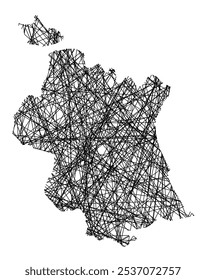 Mapa de símbolos da Provincia Valencia (Espanha) mostrando o estado com linhas pretas, como paus Mikado ou uma teia de aranha