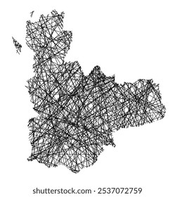 Mapa de símbolos da Provincia Valladolid (Espanha) mostrando o estado com linhas pretas cruzadas como Mikado Sticks ou uma teia de aranha