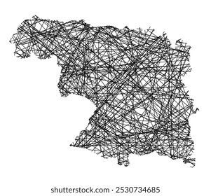 Symbolkarte der Provincia Zamora (Spanien), die den Staat mit schwarzen, sich kreuzenden Linien wie Mikado Sticks oder einem Spinnennetz zeigt