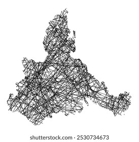 Mapa de símbolos da Provincia Zaragoza (Espanha) mostrando o estado com linhas pretas, como bengalas Mikado ou teia de aranha