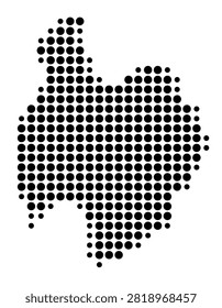 Symbol Map of the Region Đong Bac (Vietnam) showing the area with a pattern of black circles