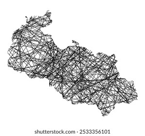 Symbol Map of the Region Moravskoslezsky (Czech Republic) showing the state with black, crossing lines like Mikado Sticks or a spider web