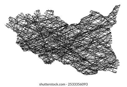 Symbol Map of the Region Pardubicky (Czech Republic) showing the state with black, crossing lines like Mikado Sticks or a spider web