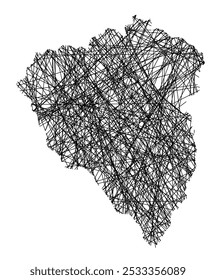 Symbol Map of the Region Plzensky (Czech Republic) showing the state with black, crossing lines like Mikado Sticks or a spider web