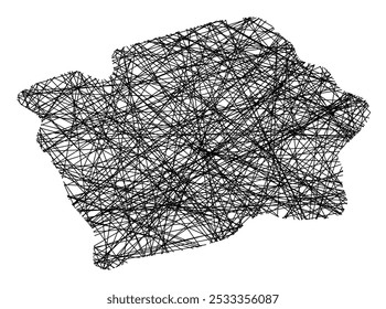 Mapa simbólico de la región Praga (República Checa) que muestra el estado con negro, cruzando líneas como Mikado Sticks o un Web de araña