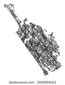 Symbol Map of the Regional Council Northland (New Zealand) showing the state with black, crossing lines like Mikado Sticks or a spider web