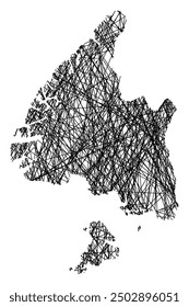 Symbol Map of the Regional Council Southland (New Zealand) showing the state with black, crossing lines like Mikado Sticks or a spider web