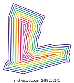 Symbolkarte der besonderen, selbstverwalteten Stadt Sejong (Südkorea) mit der in Regenbogenfarben gepufferten Staatsgrenze im Inneren