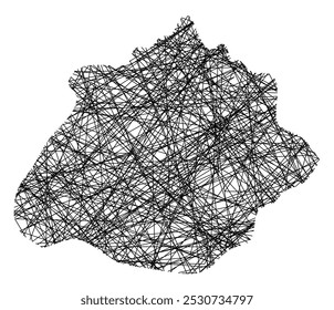 Symbolkarte des Bundesstaates Aguascalientes (Mexiko), die den Bundesstaat mit schwarzen, sich kreuzenden Linien wie Mikado Sticks oder einem Spinnennetz zeigt