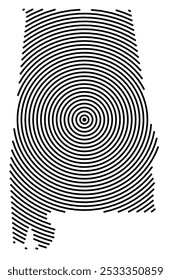Symbol Map of the State Alabama (United States of America) showing the state with a series of circular black lines on white background