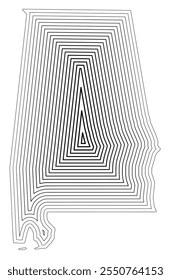 Symbol Map of the State Alabama (United States of America) showing the state border buffered inside with black tapering lines