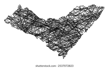 Symbol Map of the State Alagoas (Brazil) showing the state with black, crossing lines like Mikado Sticks or a spider web