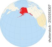 Symbol Map of the State Alaska (United States of America) showing the earth globe with the highlighted state