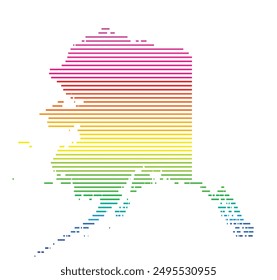 Symbol Map of the State Alaska (United States of America) showing the state with horizontal parallel lines in rainbow colors