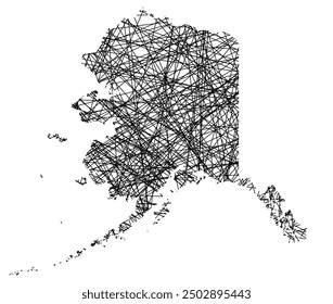 Symbol Map of the State Alaska (United States of America) showing the state with black, crossing lines like Mikado Sticks or a spider web