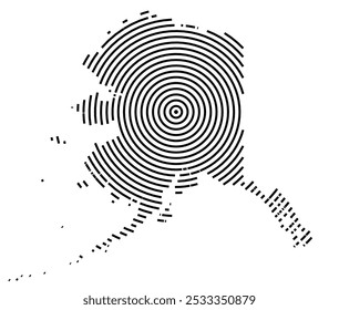 Symbol Map of the State Alaska (United States of America) showing the state with a series of circular black lines on white background